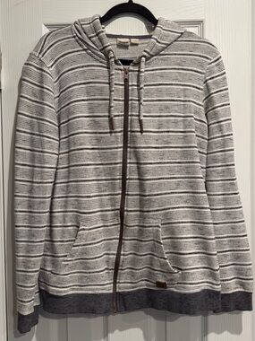 Roxy Gray and White Striped Zip Hooded Jacket